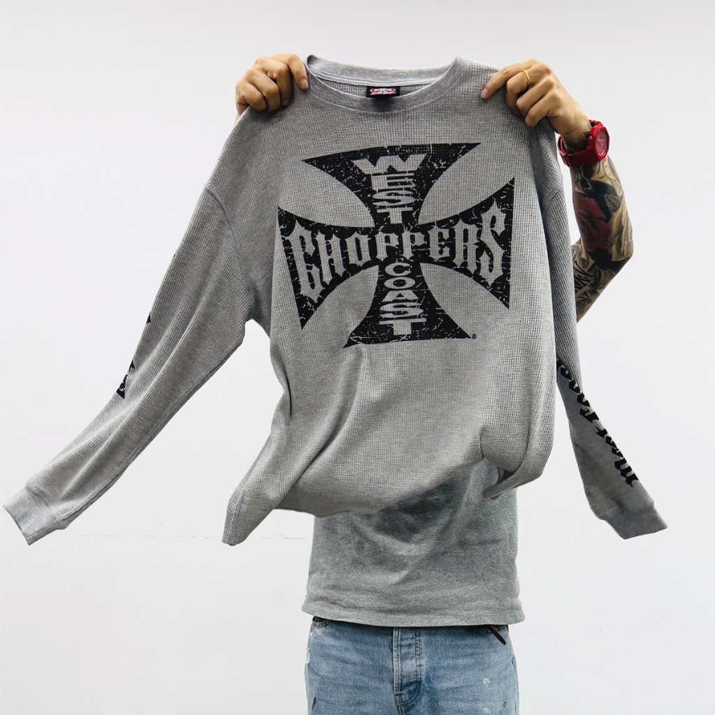 WEST COAST Outfits Streetwear Waffle สันสกฤตโลโก้แขนยาวหลวมขนาดใหญ่แฟชั่น Tee เสื้อยืด Tops