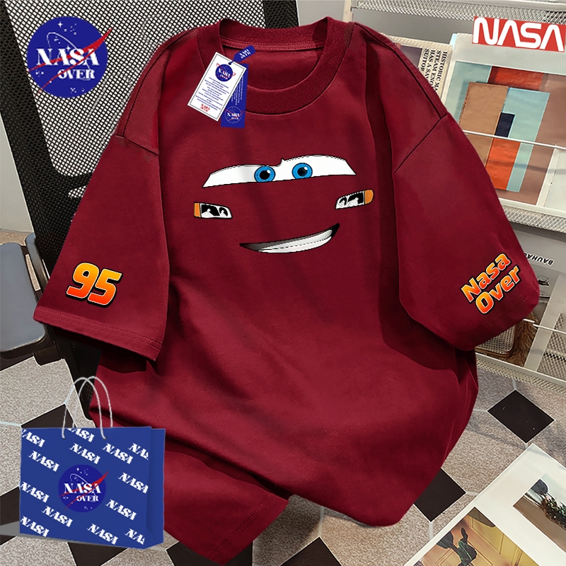 【จัดส่งจากกรุงเทพฯ】🔥NASA oversize ฤดูร้อน แขนสั้น ยูนิเซ็กส์ hiphop เรซซิ่ง คาร์ ลายพิมพ์ ☺️ cool คอกลม เสื้อYG4925