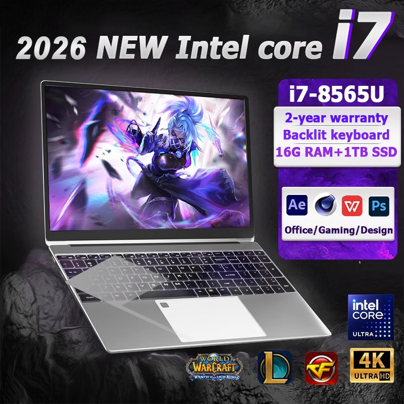 แล็ปท็อป Intel core i7-8565U ประสิทธิภาพสูงใหม่ คีย์บอร์ดเรืองแสง+กล้องในตัว ฟรี Windows 11+MS offic