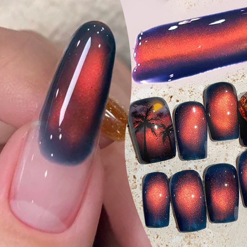 BORN PRETTY Evening Glow Cat Eyes Magnetic Gel ยาทาเล็บสีฟ้าสีแดง Glitter ประกายกึ่งถาวร Soak Off UV เจลเคลือบเงา