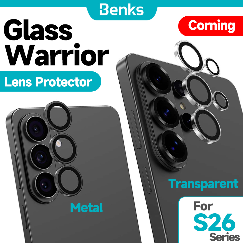 [Benks Official] Benks โปร่งใส/โลหะแหวน GlassWarrior ตัวป้องกันเลนส์สําหรับ Samsung S26 Ultra S26+ S26U HD Corning Glass รวมทุกอย่างกระจกใสป้องกันรอยขีดข่วน