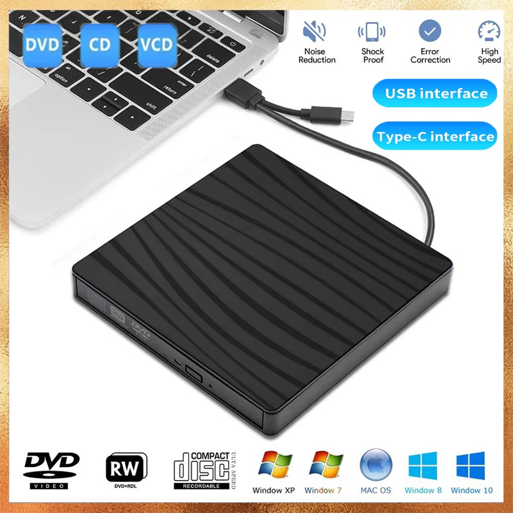 ไดรฟ์ CD/DVD ภายนอกสําหรับแล็ปท็อป, USB A/C 3.0 CD เครื่องเล่น DVD แบบพกพา RW Burner CD ROM Reader W
