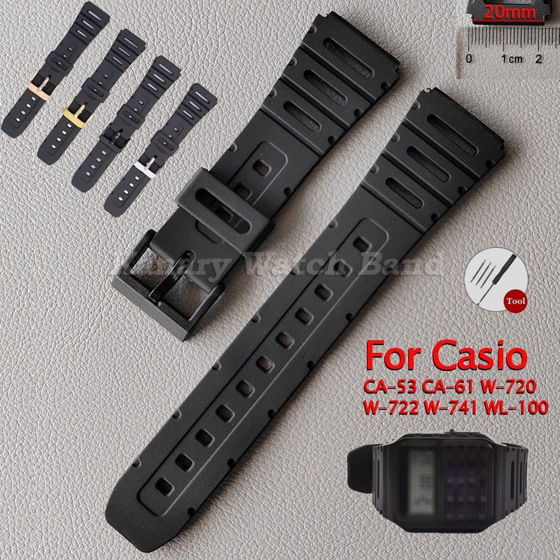 20 มม.ซิลิโคนนูนนาฬิกาสําหรับ Casio W-720 W-722 W-741 WL-100 CA-53 CA-61 นาฬิกาดิจิตอลยางกันน้ําผู้ห