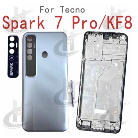 สําหรับ Tecno Spark 7 Pro KF8 แบตเตอรี่ฝาหลัง + กรอบกล้อง เลนส์ Galss + กรอบหน้า LCD