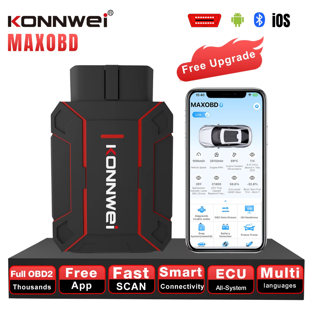 KONNWEI MAXOBD รถ OBD Deep Scan เครื่องมือวินิจฉัยบลูทูธ 5.2 OBD2 Mobile App ข้อมูลรหัสสแกนอ่าน Clear รถ OBD Scan เครื่องมือ