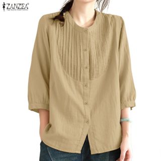 ZANZEA เสื้อเชิ้ตลายแฟชั่นเกาหลี สวมใส่สบายทุกวัน