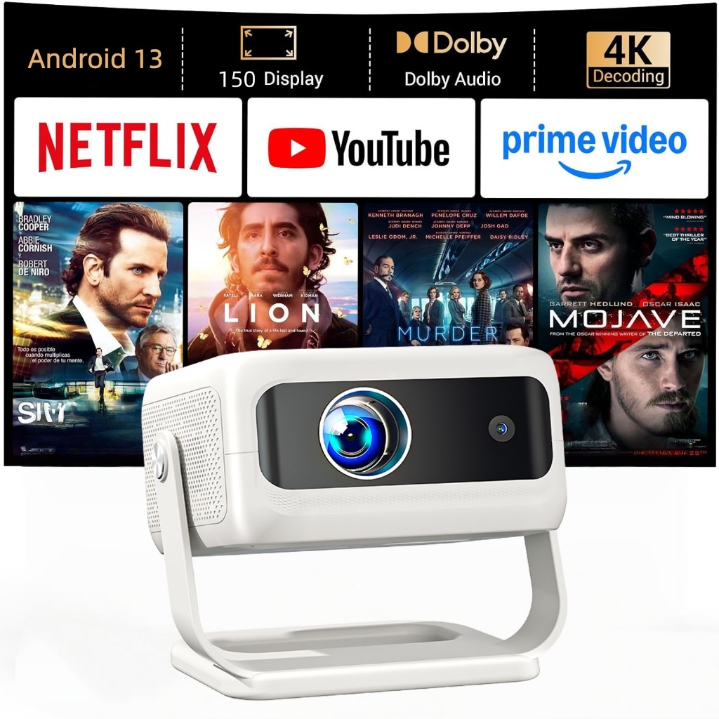 โปรเจ็กเตอร์ออโต้โฟกัส โปรเจ็กเตอร์พกพาขนาดเล็ก Android 13.0 โปรเจ็กเตอร์ระยะฉายสั้นความละเอียดสูง 4K 1080P รองรับโทรศัพท์ Android/iOS สร้างโฮมเธียเตอร์