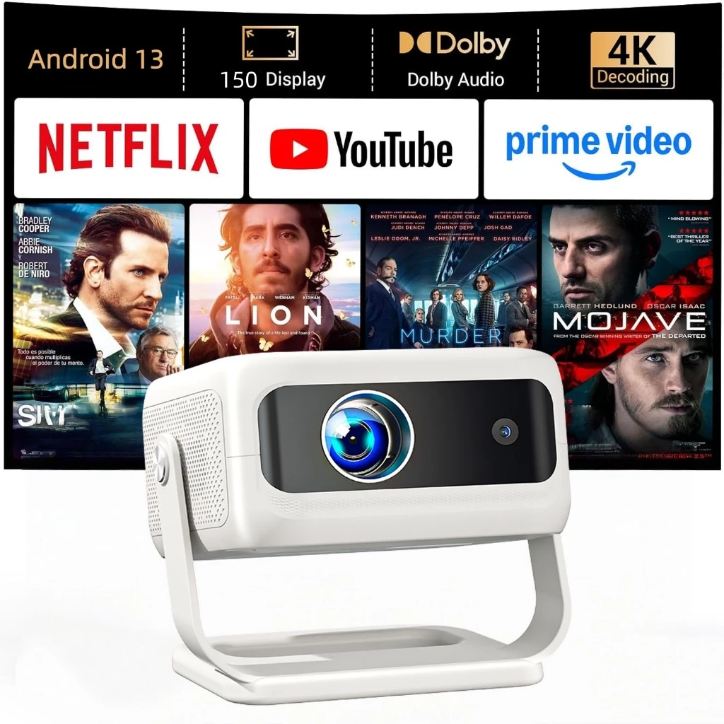 โปรเจ็กเตอร์ออโต้โฟกัส โปรเจ็กเตอร์พกพาขนาดเล็ก Android 13.0 โปรเจ็กเตอร์ระยะฉายสั้นความละเอียดสูง 4K 1080P รองรับโทรศัพท์ Android/iOS สร้างโฮมเธียเตอร์