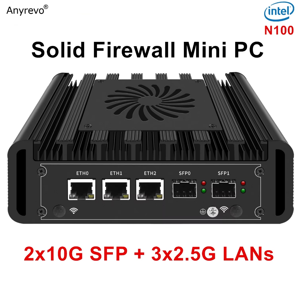 Solid Mini PC 2x10G SFP + 3x2.5G LANs Intel i3 N300 N150 Firewall คอมพิวเตอร์ DDR5 NVMe Server โฮสต์
