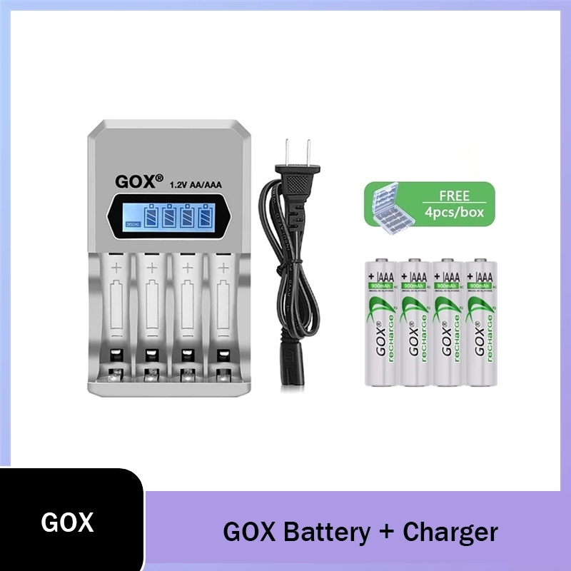 GOX AA 2450mAh หรือ AAA 900mAh 1.2V NI-MH แบตเตอรี่ชาร์จและ 4 ช่องสมาร์ทจอแสดงผล Screen Charger