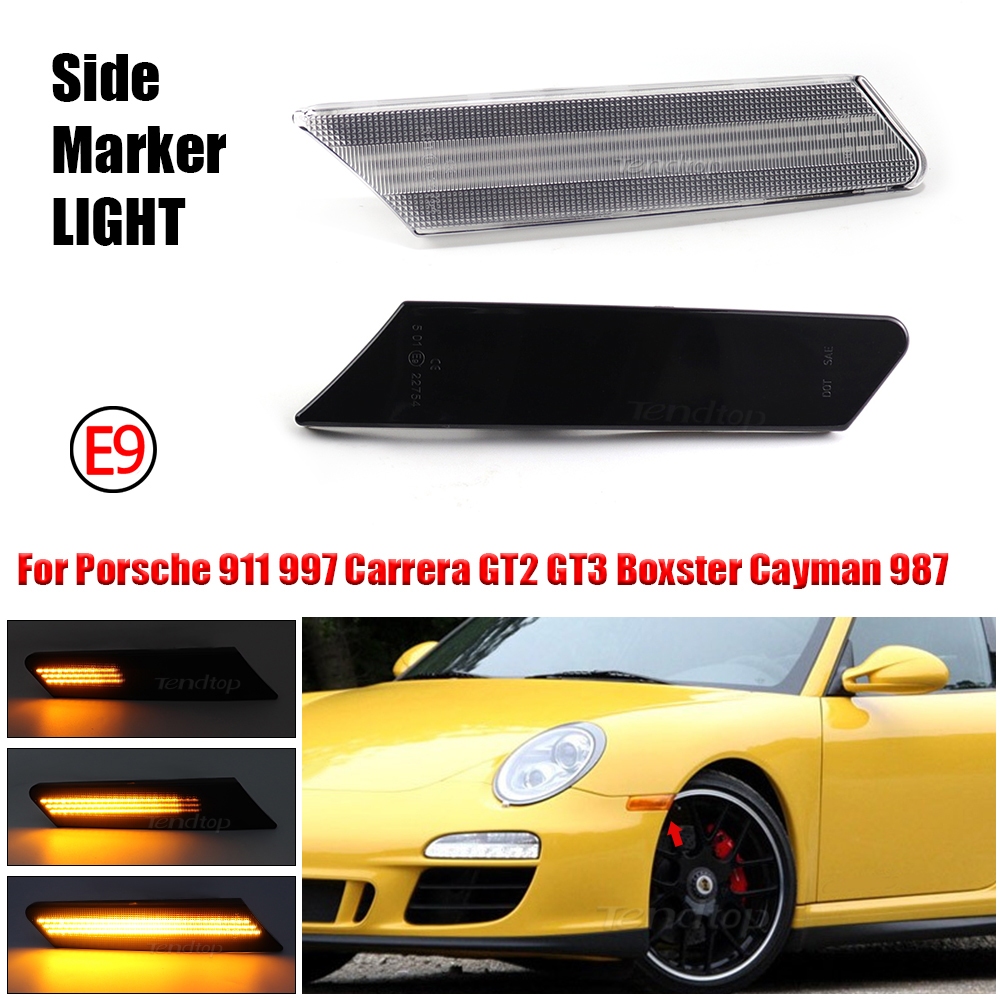 2ชิ้น LED แบบไดนามิกไฟเลี้ยวด้านข้างสําหรับ Porsche 911 997 Carrera GT2 GT3 Boxster Cayman 987