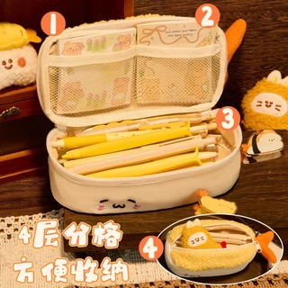 กล่องดินสอความจุขนาดใหญ่ น่ารักกุ้งหลายชั้นกล่องดินสออาหารที่น่าสนใจกล่องเครื่องเขียนที่น่าสนใจตุ๊กตาซูชิกระเป๋าเครื่องสําอางรางวัลของขวัญ อุปกรณ์สํา