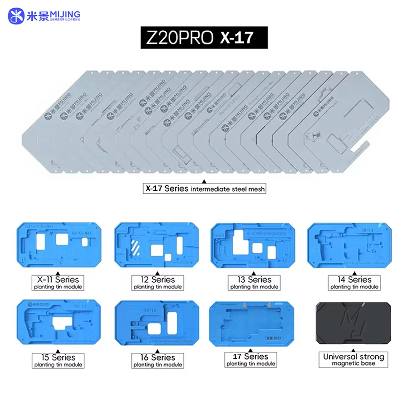Mijing Z20 Pro 31IN1 BGA Reballing Stencil Fixture สําหรับ iPhone 11-17 Pro Max เมนบอร์ดกรอบกลางปลูกดีบุกแพลตฟอร์ม