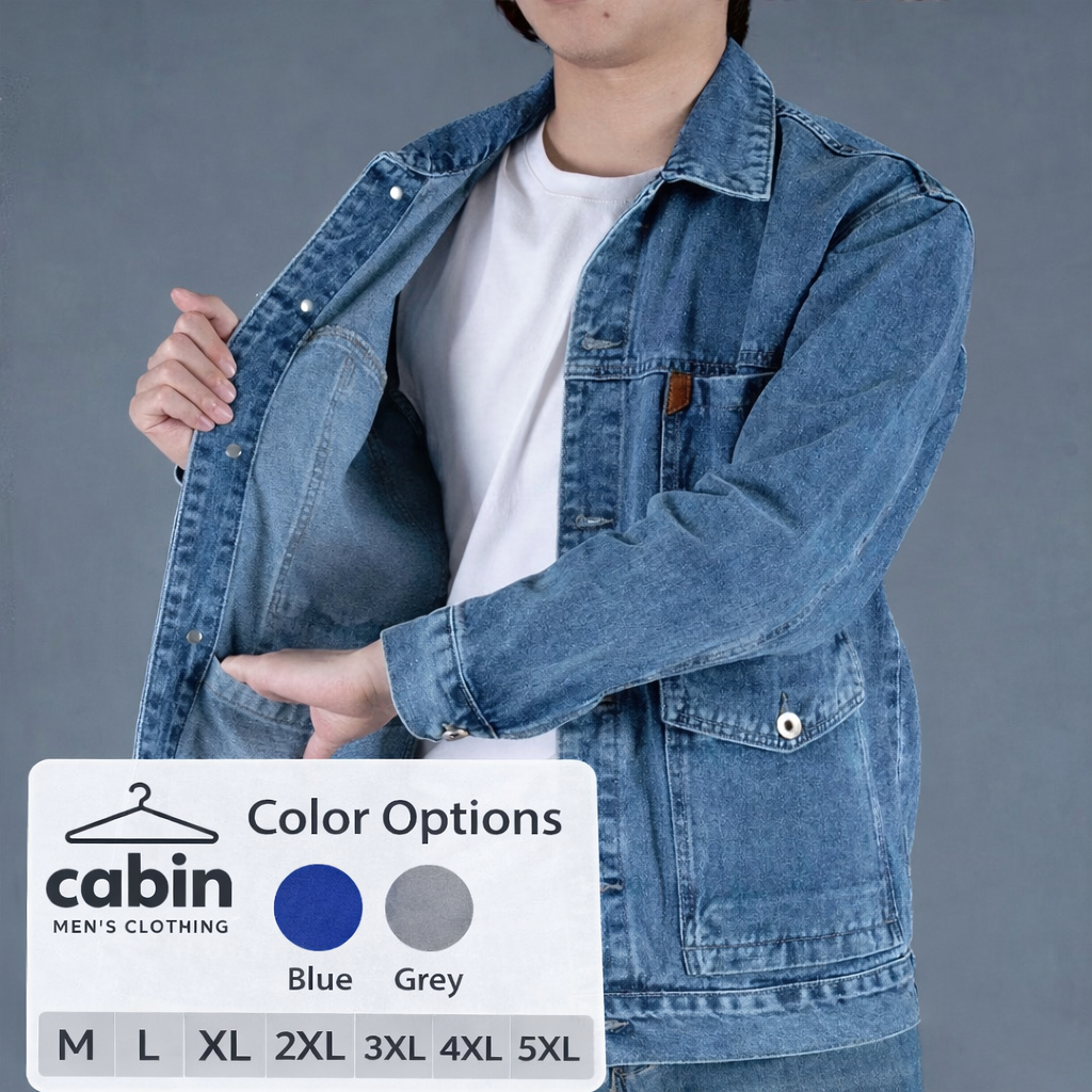 Cabin แฟชั่นเสื้อแจ็คเก็ตขนาดใหญ่สําหรับผู้ชาย Denim Maong เสื้อแจ็คเก็ตสีฟ้าคุณภาพดีขนาด ML-XL-2XL-3XL-4XL