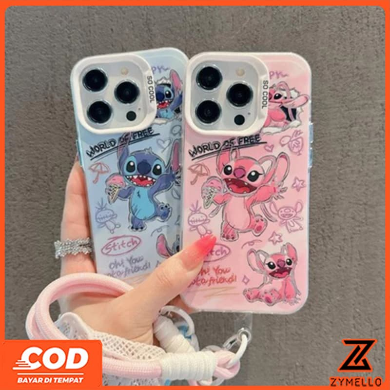 เหมาะสําหรับOPPO Reno 15F Reno 14F Reno 14 PRO Reno 13F Reno 13 PRO Reno12 F Reno11 F Reno 10 Reno 8T Reno 8Z Reno 7Z Reno8 น่ารักการ์ตูนStitch lanyardดูดซับแรงกระแทกTPUโทรศัพท์C