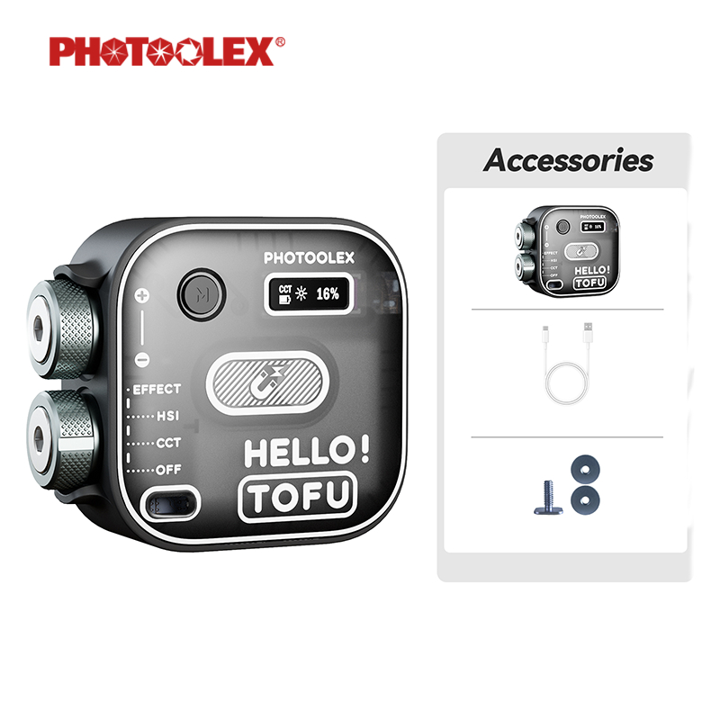 PHOTOOLEX HELLO TOFU ไฟวิดีโอ RGB 6W 2000mAh 2500-9900K ดัชนีสี 96+ เอฟเฟกต์ 21 แบบ แม่เหล็ก  พกพา