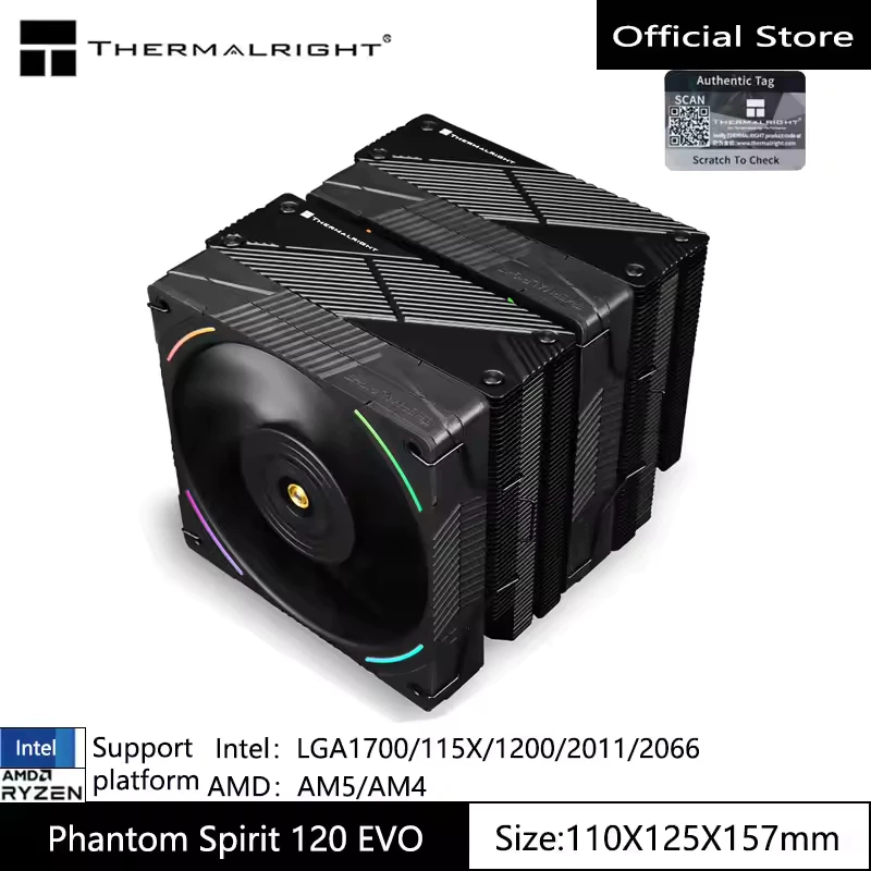 Thermalright Phantom Spirit 120 EVO CPU Wind - หม้อน้ําเย็น 7 ท่อความร้อน/ทาวเวอร์คู่/รองรับ 1700/115x/AM5/AM4