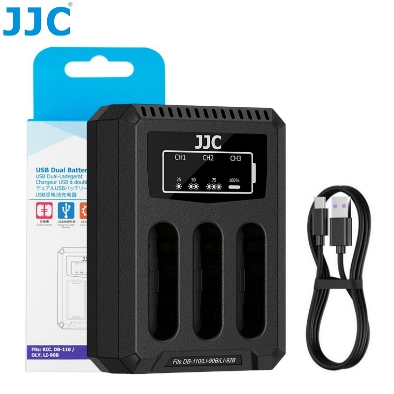 JJC แบตเตอรี่กล้อง USB Charger สำหรับ Ricoh DB-110 & Olympus LI-90B แบตเตอรี่สำหรับ Ricoh GR3x GR3 G