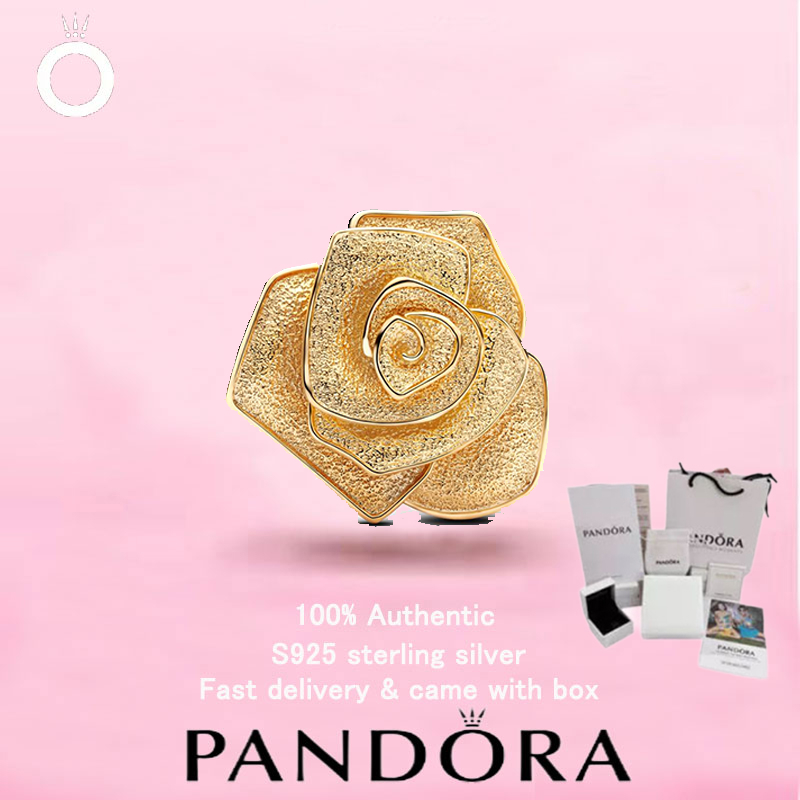 charm พานโดรามูลค่าแท้ งานเคลือบทอง แบบ Rose in Bloom Oversize เหมาะเป็นของขวัญวันวาเลนไทน์