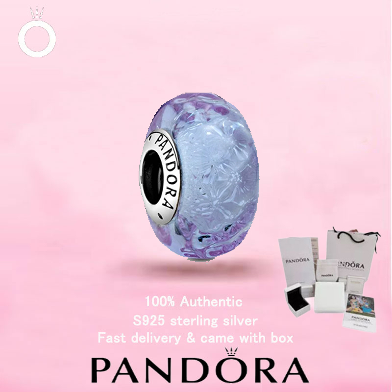 เครื่องประดับเงินสเตอร์ลิง Pandora S925 ลายคลื่นลาเวนเดอร์ Murano Glass Charm พร้อมใจให้วันวาเลนไทน์