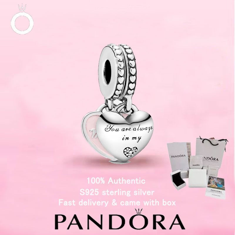 (34)ใหม่ Pandora S925 สร้อยคอเงินสเตอร์ลิง ของขวัญวันวาเลนไทน์ พวงมาลัยหัวใจแม่ลูก