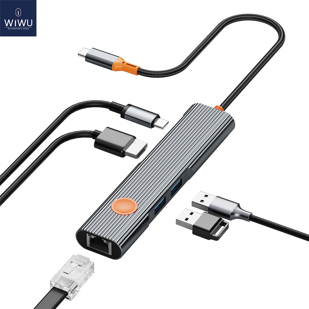 WIWU อะแดปเตอร์ฮับ USB C สําหรับ Mac/Windows/Android/iPad พร้อมความเร็วสูง 5 in 1 Hub Fast Charging 