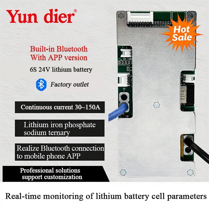 YDE บลูทูธสมาร์ท BMS 6S 7S 8S 24V 30A-150A BMS สําหรับ LiFePo4 แบตเตอรี่ลิเธียม APP Protocol ปรับ Ov