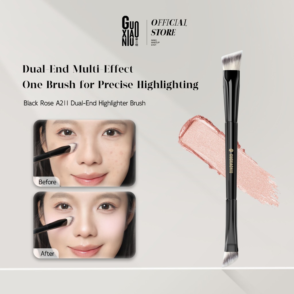 GUOXIAONIU 2-In-1 Dual-Ended Highlighter Brush เอียงสีดํา Rose แปรงแต่งหน้ารูปสามเหลี่ยมสําหรับ Contour, ไฮไลท์, รายละเอียด, ผสมผสาน, คอนซีลเลอร์