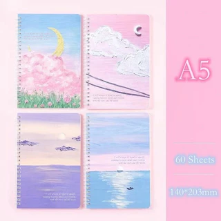 สมุดโน๊ตขนาดเล็ก สมุดโน๊ตลายการ์ตูน ก5 สมุดผูกเกลียว 60 แผ่น (สุ่มลาย) อุปกรณ์การเรียน พกพาสะดวก