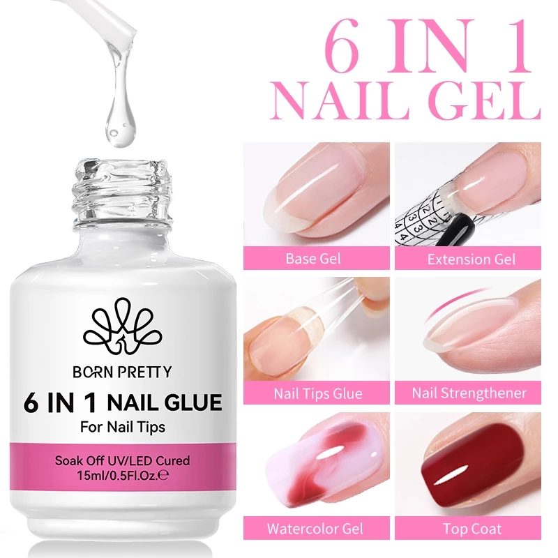 BORN PRETTY 6 in 1 Nail Glue Gel Soft Tips Glue Base Rhinestone Gel Polish Nail Strengthener thumbnail 4