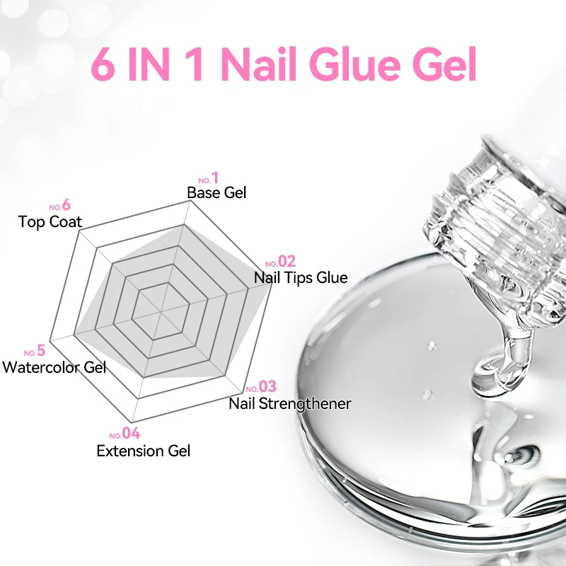 BORN PRETTY 6 in 1 Nail Glue Gel Soft Tips Glue Base Rhinestone Gel Polish Nail Strengthener thumbnail 7