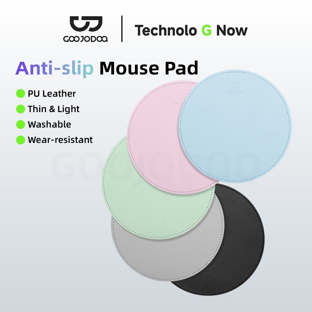 GOOJODOQ แผ่นรองเมาส์ ทรงกลม ด้านเดียว สีพื้น คอมพิวเตอร์ สํานักงาน เกม แผ่นรองโต๊ะ กันลื่น