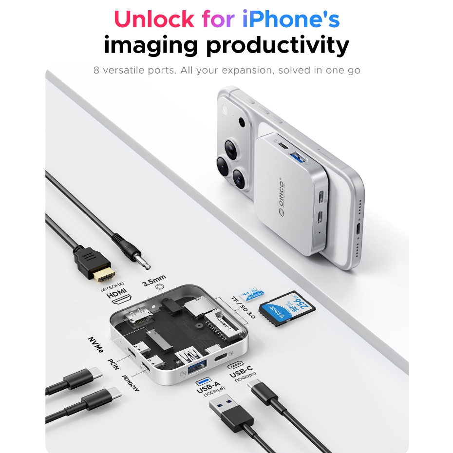 ORICO 8 in 1 Docking Station แม่เหล็ก USB C Hub TF/SD 3.0 รูปที่ 3