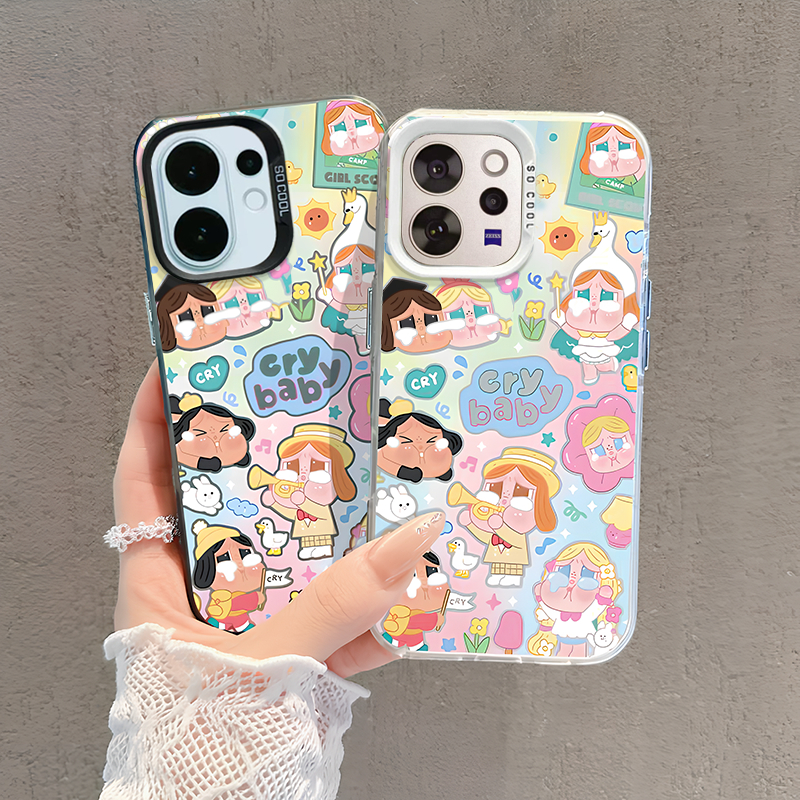 เคส Vivo V60 V70 V50 5G V70 FE เคส Vivo V50 V60 Lite Case เคสน่ารัก Crybaby อินเทรนด์กันกระแทกเคสโทรศัพท์ซิลิโคนนุ่มขอบฝ้าความรู้สึกโทรศัพท์สําหรับเด็กผู้หญิงเด็กชายนักเรียน