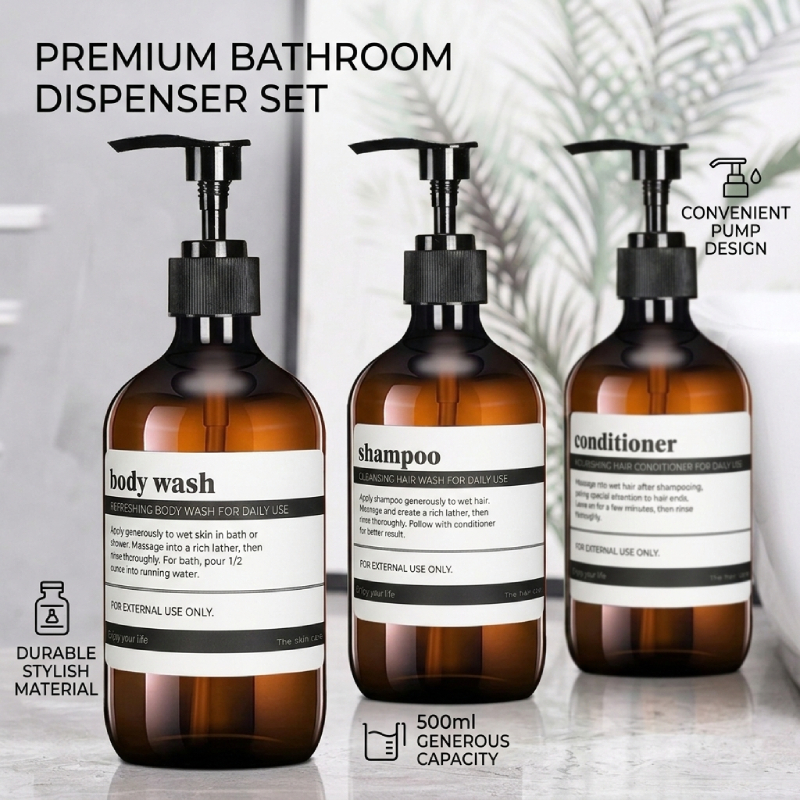 ขวดเปล่า สีเหลืองอําพัน เติมได้ ขนาด 500 มล. สําหรับใส่แชมพู ครีมนวดผม สระผม อาบน้ํา โรงแรม