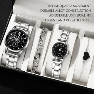 4ชิ้น/เซ็ตแฟชั่นคู่ชุดนาฬิกาควอตซ์ผู้ชายธุรกิจผู้หญิงสบายๆภา…