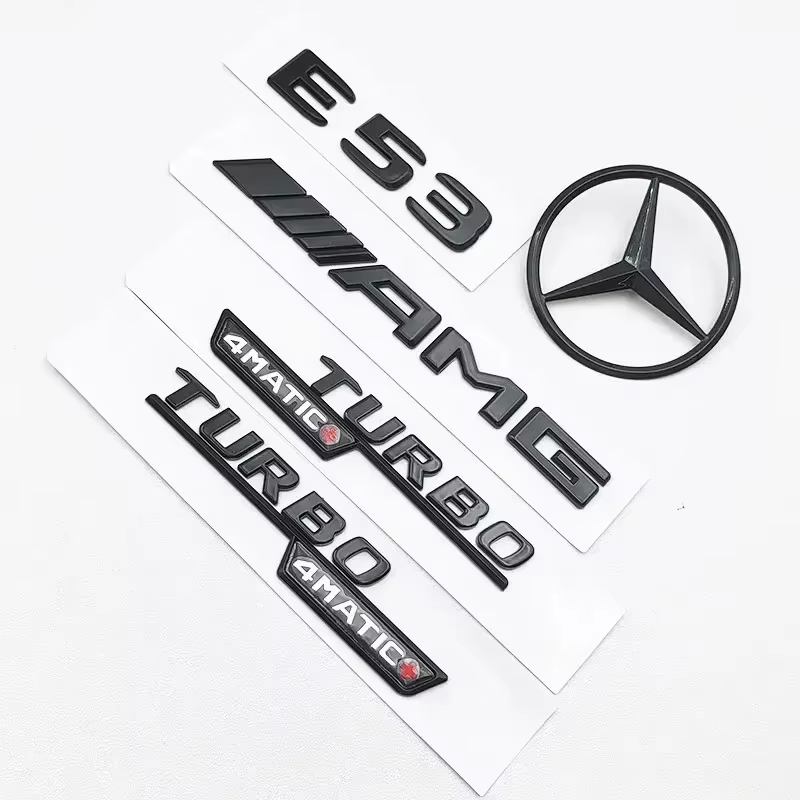 3D ABS สีดํา E53 โลโก้ตัวอักษร TURBO Badge รถด้านหลังสติกเกอร์ Trunk AMG สัญลักษณ์สําหรับ Mercedes B