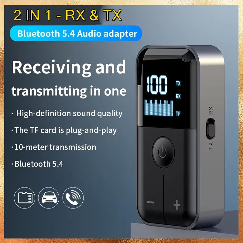 4-in-1 บลูทูธ V5.4 เครื่องรับสัญญาณเสียง 3.5 มม.AUX สนับสนุน TF Card สเตอริโอเพลงจอแสดงผล LED อะแดปเ
