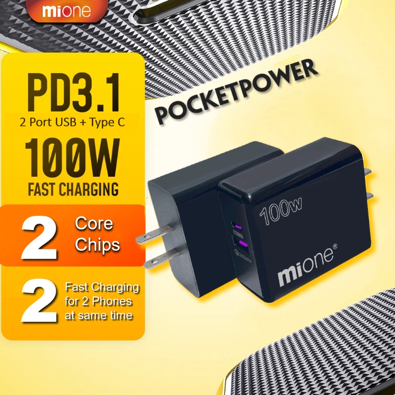 MIONE 100W Wall Charger USB TypeC อะแดปเตอร์สําหรับ iPhone 17 Air Pro Max Dual Super Fast Charge PPS Wall Charger สําหรับ Galaxy Tab S25 Ultra สําหรับ iPad Pod แท็บเล็ต Android โทรศัพท์อุปกรณ์เสริม