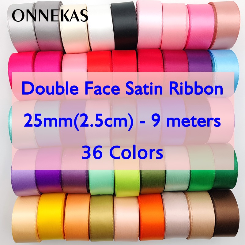 ONNEKAS 9Meters 1 "2.5 ซม.25 มม.ริบบิ้นซาตินสองหน้าโพลีเอสเตอร์ 100% เทปซาตินสองด้าน