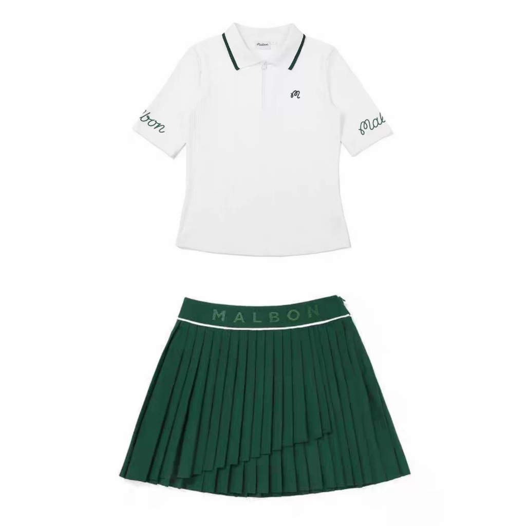 2026 Amoi MALBON GOLF เสื้อผ้าผู้หญิง GOLF เสื้อไหมพรม Breathable ปกแขนสั้น Casual Top POLO ครึ่งซิปผู้หญิง Jersey