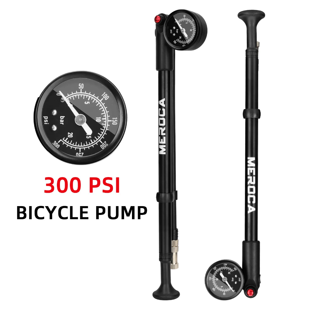 MEROCA Mtb ปั๊ม 300psi ความดันอากาศสําหรับส้อมด้านหน้าโช้คอัพปั๊มด้านหลังกระเพาะปัสสาวะแบบพกพาจักรยา