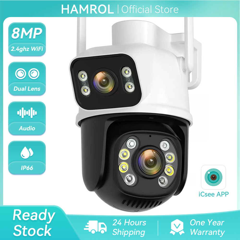 Hamrol 4K 8MP PTZ WIFI Camera Dual Lens Dual Screen 5X Zoom Outdoor Waterproof CCTV