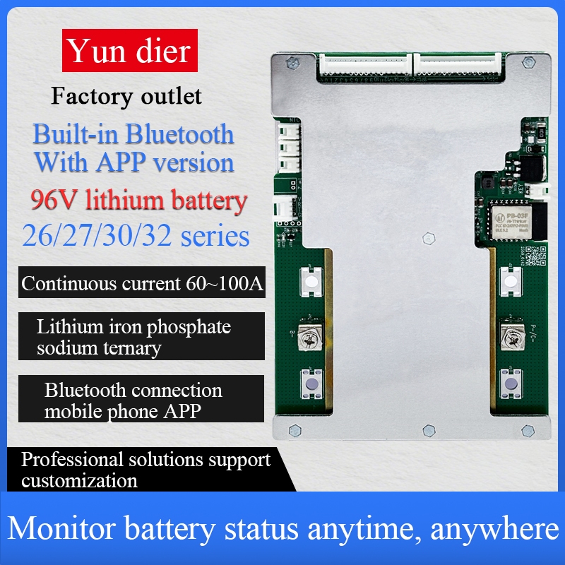 YDE 96V สมาร์ท BMS ต่อเนื่อง 60A-200A สําหรับ 26S 27S 28S พร้อมแบตเตอรี่ลิเธียมบลูทูธรถจักรยานยนต์ไฟ