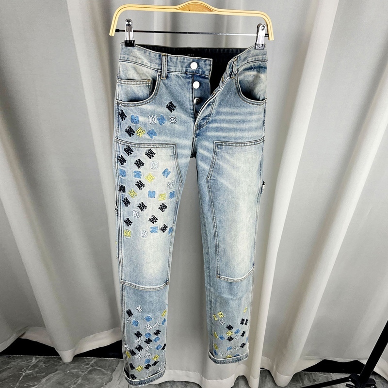 Amiri Street fashion men jeans with blue printing technology straight cut men jeans
