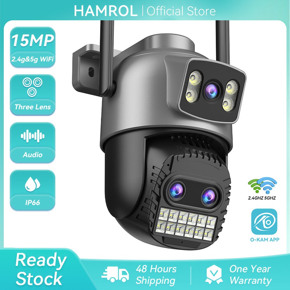 Hamrol 15MP/10MP 5G & 2.4GHZ Dual เลนส์ PTZ WiFi กล้อง 10X ซูมสมาร์ท Night Vision กล้องวงจรปิด O-KAM