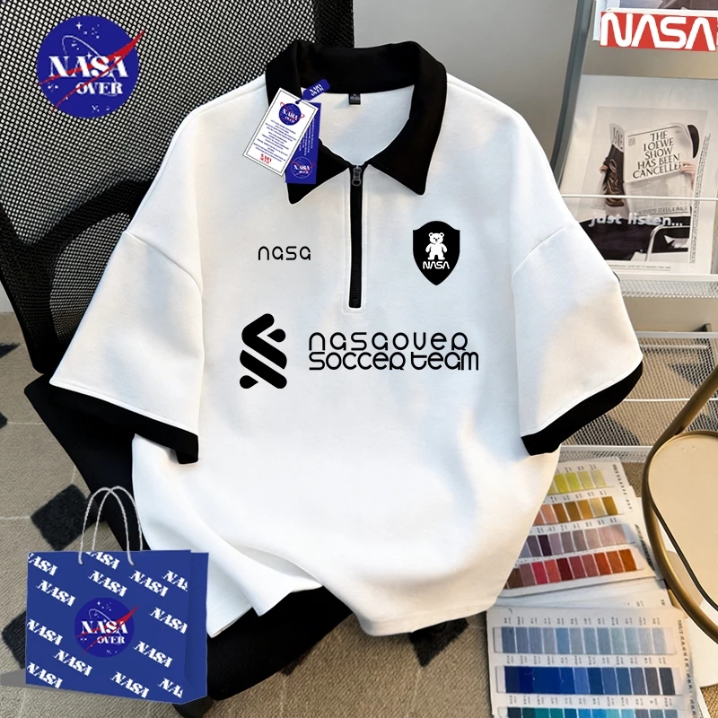 【จัดส่งจากกรุงเทพฯ】🔥NASA ฤดูร้อน ซิปครึ่งตัว oversized polo ยูนิเซ็กส์ ออกแบบโดยแบรนด์เอง ลายตัวอักษร🔤เทรนด์ เสื้อYG4936