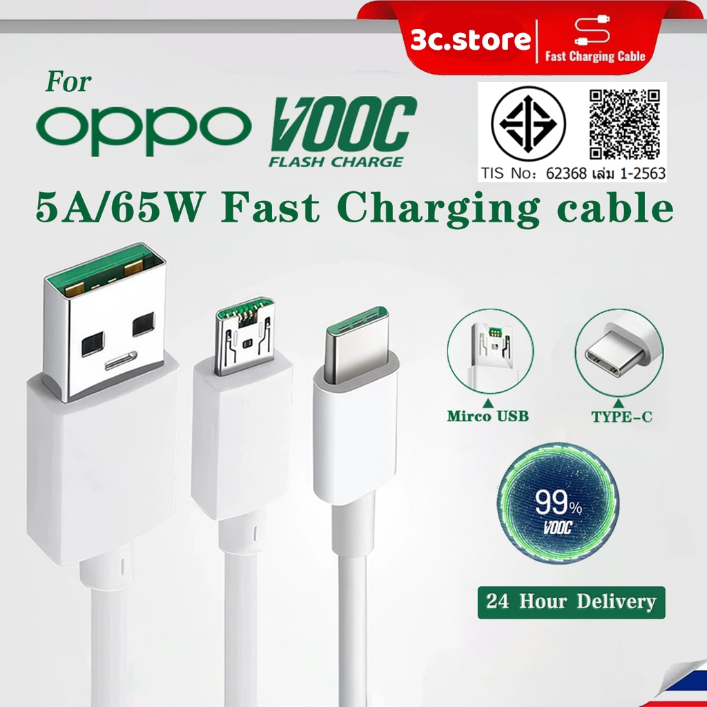 ใช้ได้ OPPO 65W Super Fast Charger USB to Type-C 6A สายชาร์จเร็ว สำหรับ Realme GT2 Pro GT2 Neo GT 5G GT Neo และ OPPO Reno5 Pro Reno6 Find X3 A57 A77