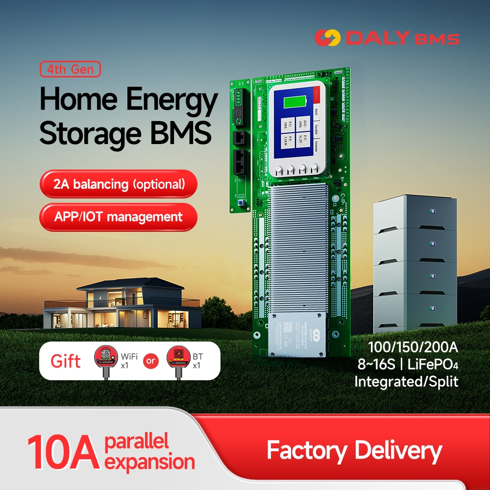 DALY Energy Storage BMS 8S 24V 16S 48V 100A 150A 200A Active Balancer 2A รวมหน้าจอแสดงผลขนาด 3.5 นิ้วเหมาะสําหรับ solar home Energy Storage