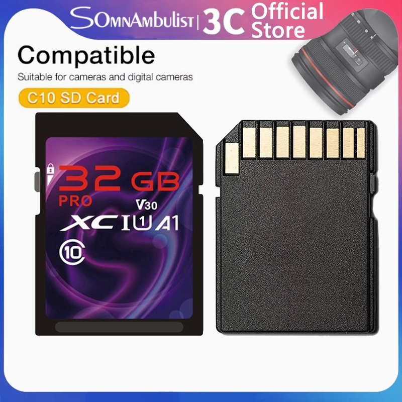 SomnAmbulist-Class 10 การ์ดหน่วยความจํา SD ความเร็วสูง-16GB, 32GB, 64GB, 128GB รองรับการบันทึกความละเอียดสูง 4K, เหมาะสําหรับกล้อง SL, การออกแบบประสิทธิภาพสูง, ทนทานแข็งแรง